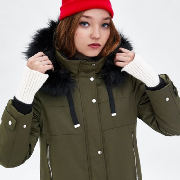 padded parka with hood zara